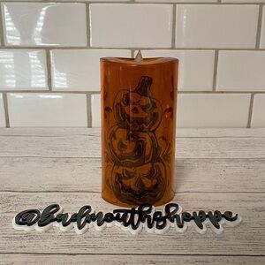 Vintage Halloween Fake Flameless Candle Light Up Decoration - Pumpkin, Small